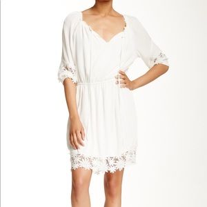 NWT ECI 3/4 Sleeve White Lace Trim Boho Dress